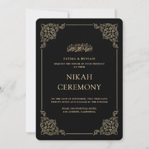 Antieke Barok Formeel Schrift Zwarte Nikah Ceremon Kaart