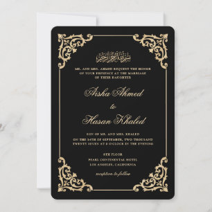 Antieke Barok Gouden Schrift Zwarte Moslim Bruilof Kaart