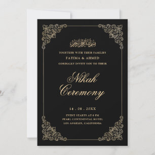 Antieke Barok Gouden Schrift Zwarte Nikah Ceremoni Kaart
