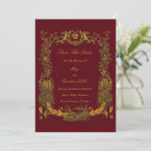 Antieke Barok Rococo Rand met Harten Save The Date (Staand voorkant)