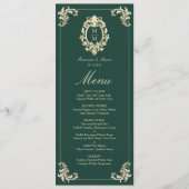 Antieke Barok Smaragdgroene Trouw Menu (Voorkant)