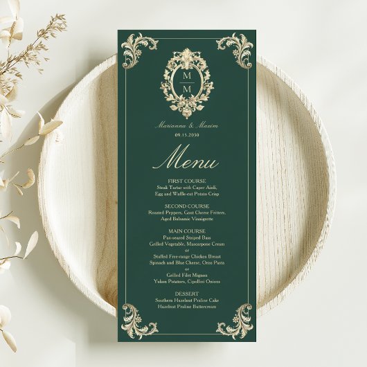 Antieke Barok Smaragdgroene Trouw Menu