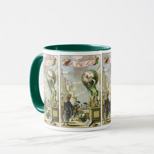 Antieke Barokke Atlas Frontispice Wereldbol Mok (Voorkant links)