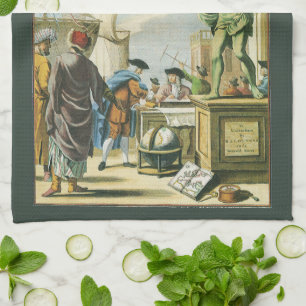 Antieke Barokke Era Atlas Frontispice Wereldbol Theedoek