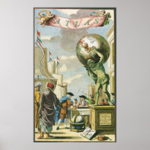 Antieke Barokke Tijdperk Atlas Frontispice Wereldb