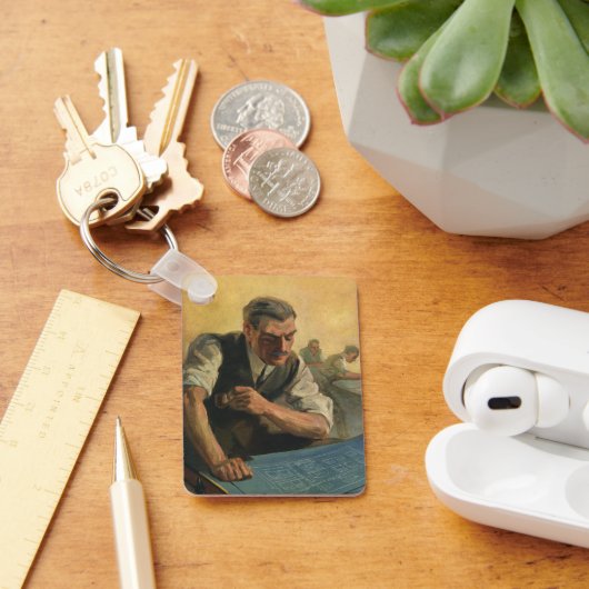 Antieke bedrijfsarchitect en bouwblauwdrukken sleutelhanger (Bureau)