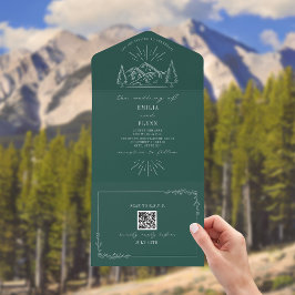 Antieke Berg Rustieke Smaragd QR All In One Uitnodiging