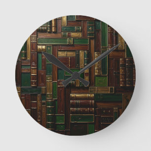 Antieke Bibliotheek Boekenplank Groen Goud Ronde Klok
