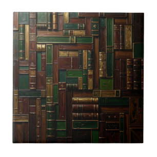 Antieke Bibliotheek Boekenplank Groen Goud Tegeltje