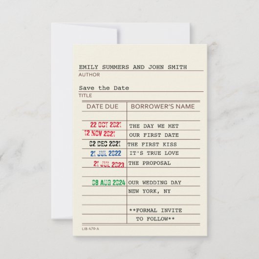 Antieke bibliotheekkaart en boekomslag Save the Da Save The Date (Voorkant)