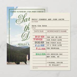 Antieke bibliotheekkaart en boekomslag Save the Da Save The Date