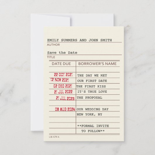 Antieke bibliotheekkaart Save the Date (Voorkant)