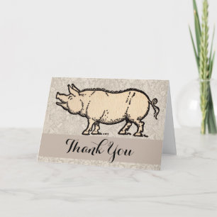 Antieke Biggetje Illustratie Cute Vintage Bedankkaart