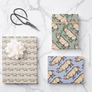 Antieke Biggetje Illustratie Cute Vintage Inpakpapier Vel