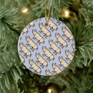 Antieke Biggetje Illustratie Cute Vintage Keramisch Ornament