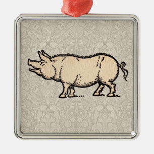 Antieke Biggetje Illustratie Cute Vintage Metalen Ornament
