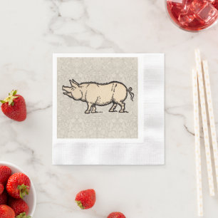Antieke Biggetje Illustratie Cute Vintage Servet