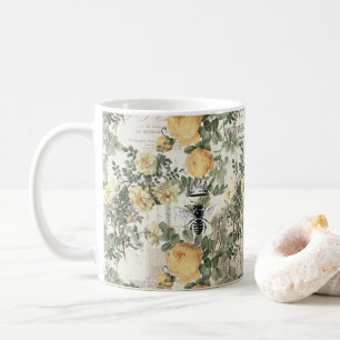 Antieke Bij Ephemera Gele Bloemmotief Koffiemok