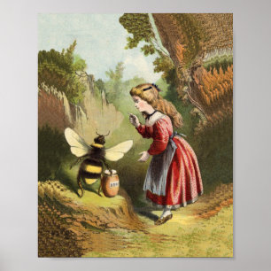 Antieke Bij Kleine Meisje Honingpot Poster