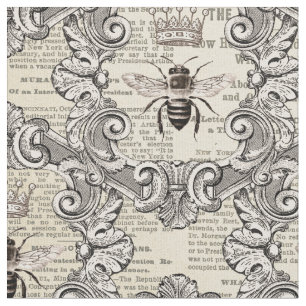 Antieke Bijen en Krantenpapier Print Stof
