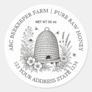 Antieke bijenkorf bloemige Honingbij Honingpot Lab Ronde Sticker
