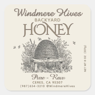 Antieke Bijenkorf en kleine bijen 8oz Honey Bear l Vierkante Sticker