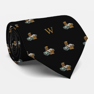 Antieke Biljetten Munten Monogram Initialen Zwart Stropdas