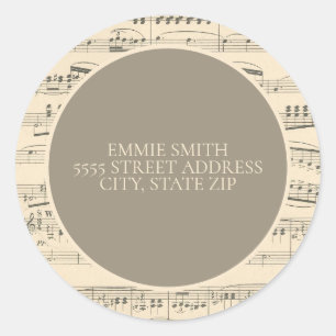 Antieke bladmuziek envelop adres ronde sticker