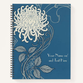 Antieke Blauw & Witte Art Nouveau Chrysanthemum Notitieboek