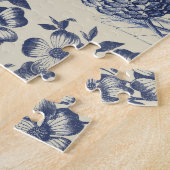 Antieke Blauwe Bloemprint Bloemmotief Legpuzzel (Zijkant)