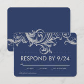 Antieke Blauwe en Grijze Bloem Bruiloft RSVP (Voorkant / Achterkant)