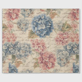 Antieke Blauwe en Roze Hortensia Ephemera Script Cadeaupapier (Vlak)
