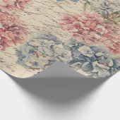 Antieke Blauwe en Roze Hortensia Ephemera Script Cadeaupapier (Hoek)