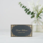 Antieke Blauwe Gouden Elegante Script & QR Code Visitekaartje (Staand voorkant)