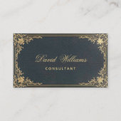 Antieke Blauwe Gouden Elegante Script & QR Code Visitekaartje (Voorkant)