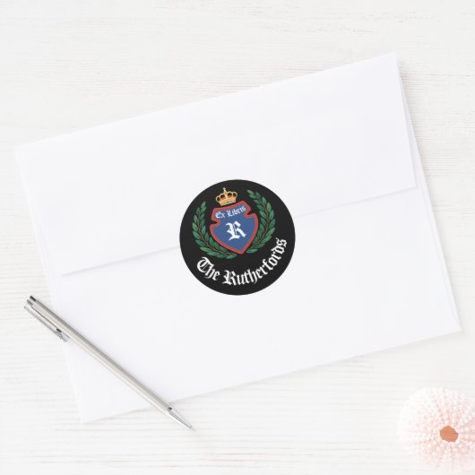 Antieke Blauwe Kuif Monogram Kroon Krans Ex Libris Ronde Sticker (Envelop)