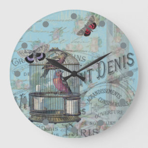 Antieke Blauwe Vogelkooi Parisian Shabby Chic Grote Klok