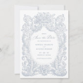 Antieke bloem barokke lijst blauwe save the date kaart (Voorkant)