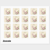 Antieke bloem bruiloftsbruiloft aangepaste monogra vierkante sticker (Vel)