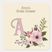 Antieke bloem bruiloftsbruiloft aangepaste monogra vierkante sticker (Voorkant)