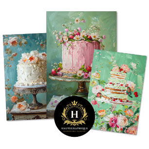Antieke bloem bruiloftstaart voedsel bakkerij deco inpakpapier vel