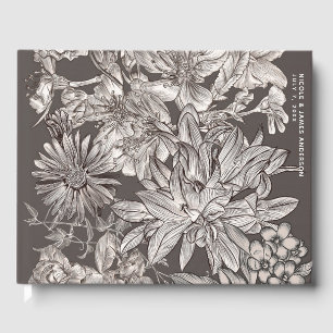 Antieke Bloem Moderne Ivoor & Grijs Huwelijk Gastenboek