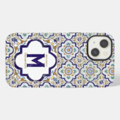 Antieke Bloem Motief Tegels Monogram iPhone Hoesje (Achterkant horizontaal)