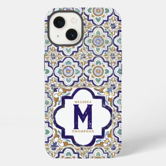 Antieke Bloem Motief Tegels Monogram iPhone Hoesje (Achterkant)
