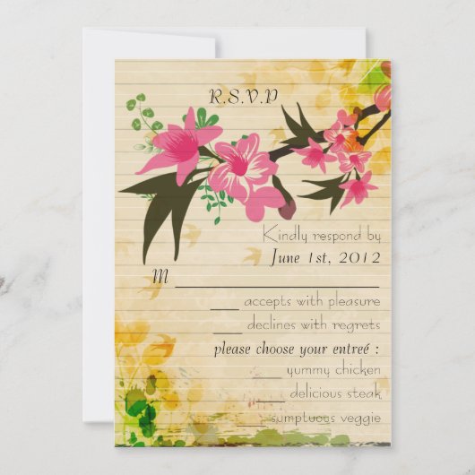 Antieke bloem RSVP kaart (Voorkant)
