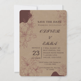 Antieke bloemen save the date uitnodigingskaart kaart