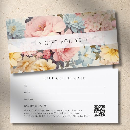 Antieke bloemencode QR bedrijfs cadeaubon