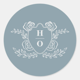 Antieke bloemengebonden familiewapen blauwe trouw ronde sticker