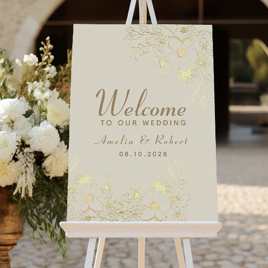 Antieke bloemengoud trouw welkom poster