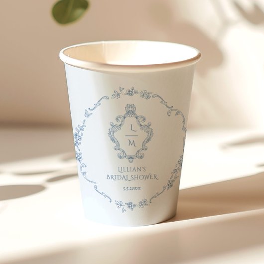 Antieke bloemenkrans Toile Something Blue Wapen Papieren Bekers